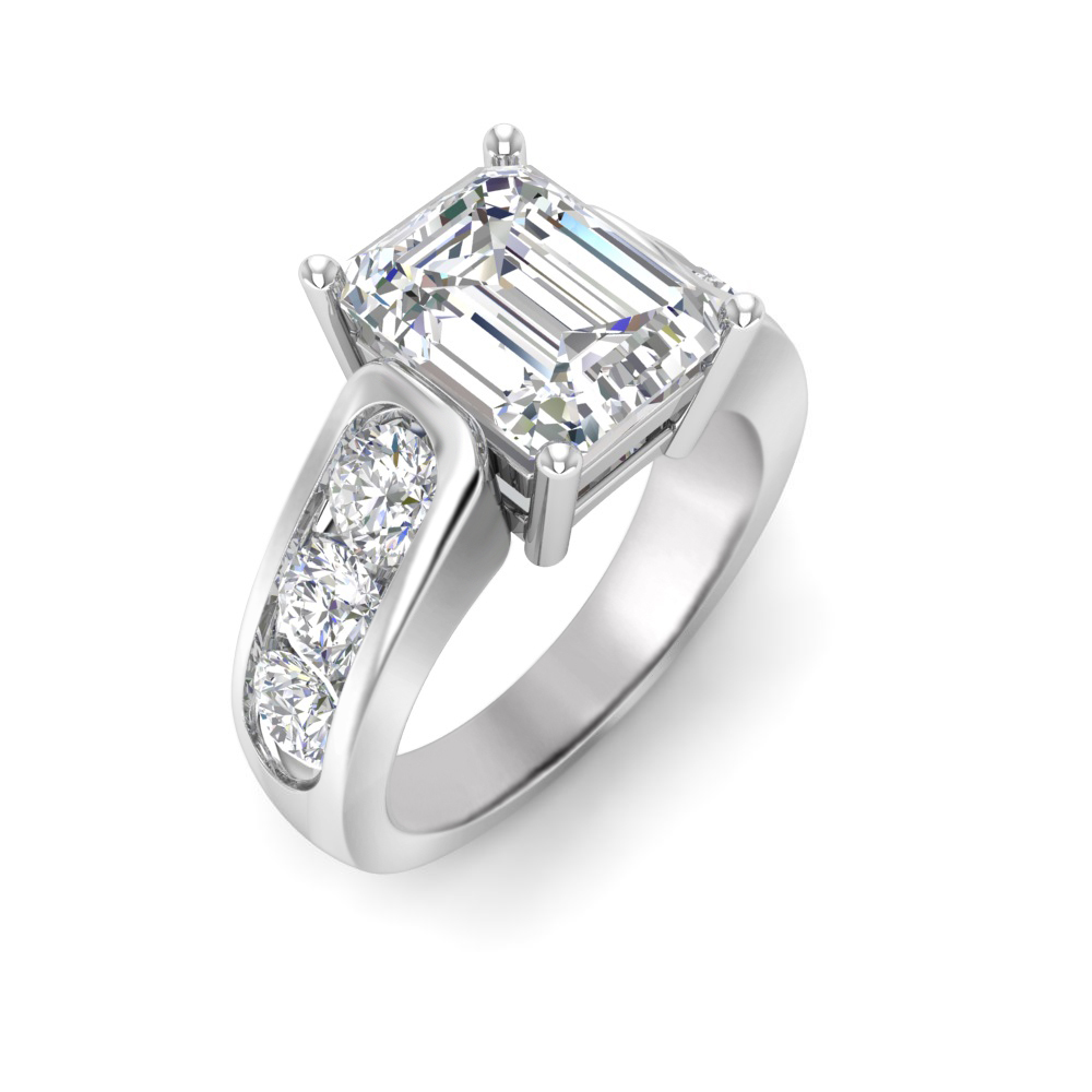 6 Ct Emerald Near Colorless Lab Diamond Channel-Set Statement Engagement Ring