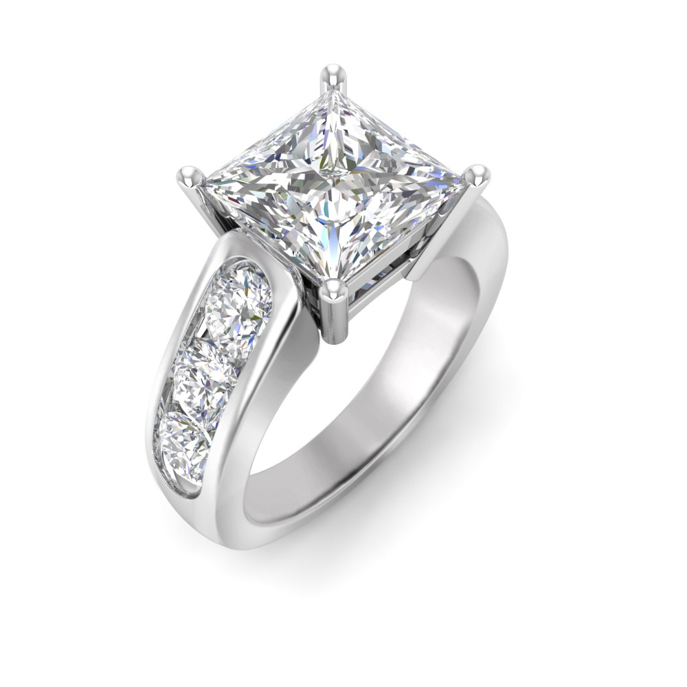 6 Ct Princess Near Colorless Lab Diamond Channel-Set Statement Engagement Ring