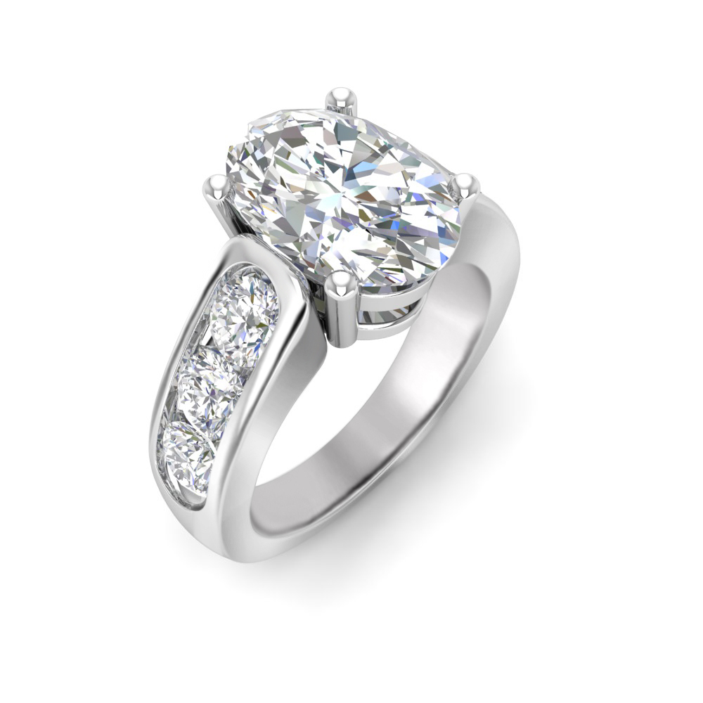 6 Ct Oval Near Colorless Lab Diamond Channel-Set Statement Engagement Ring