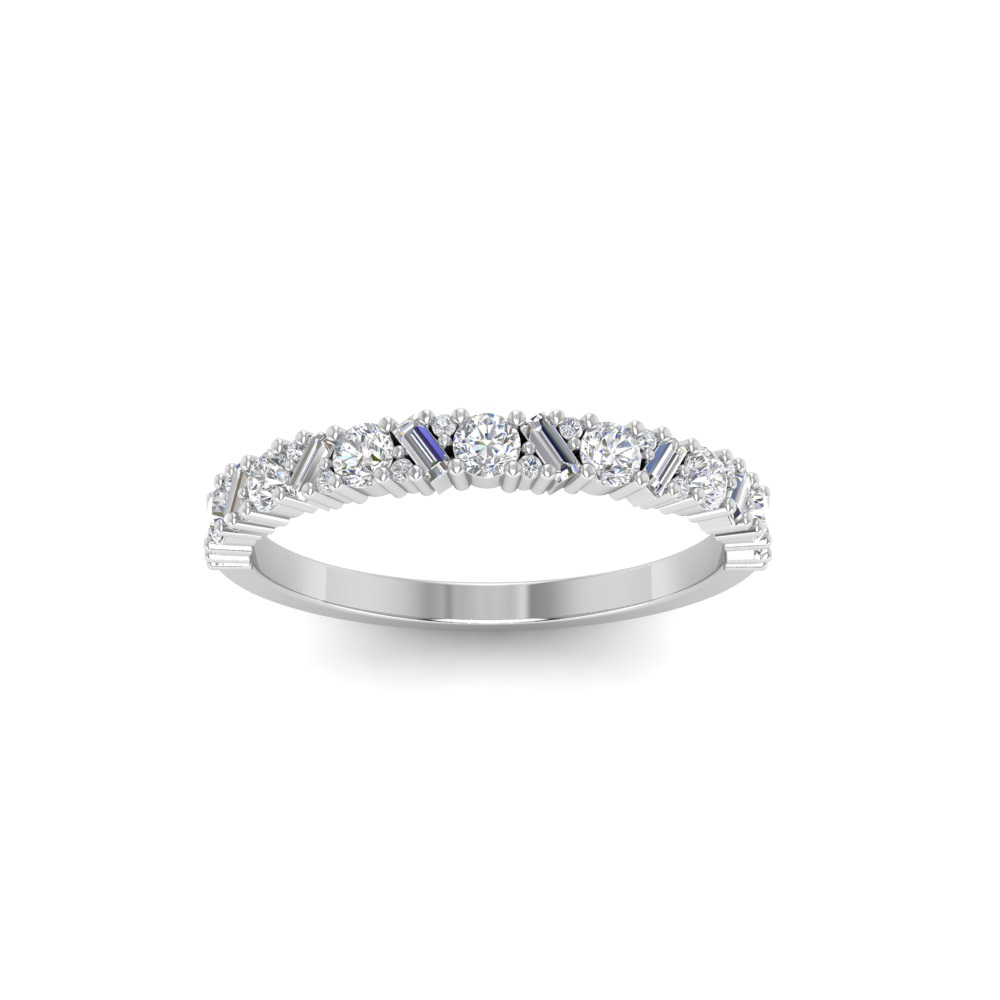 Dainty Round & Baguette Colorless Lab Diamond Wedding Band