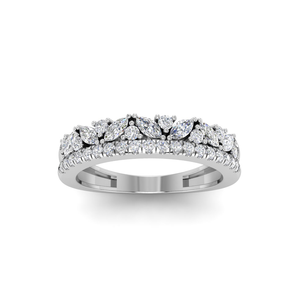 Dainty Round & Marquise Colorless Lab Diamond Double Band Wedding Band