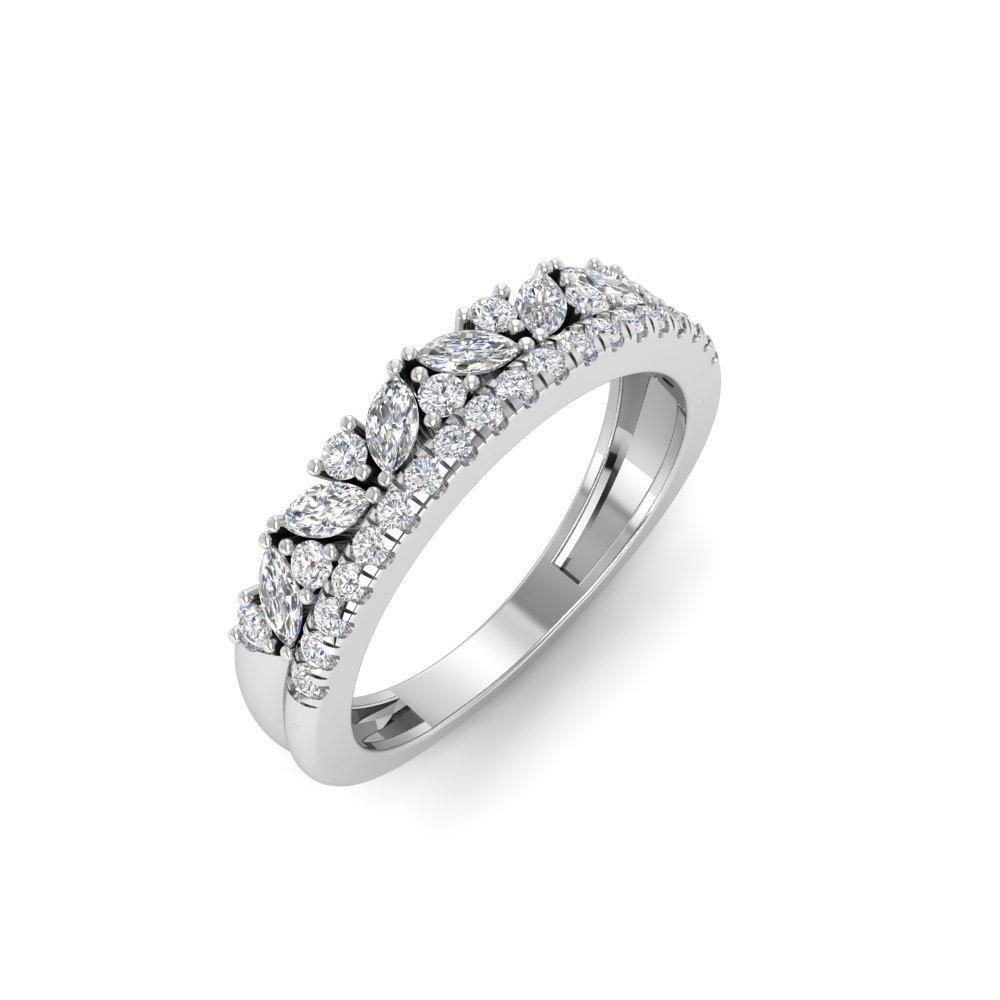Dainty Round & Marquise Colorless Lab Diamond Double Band Wedding Band