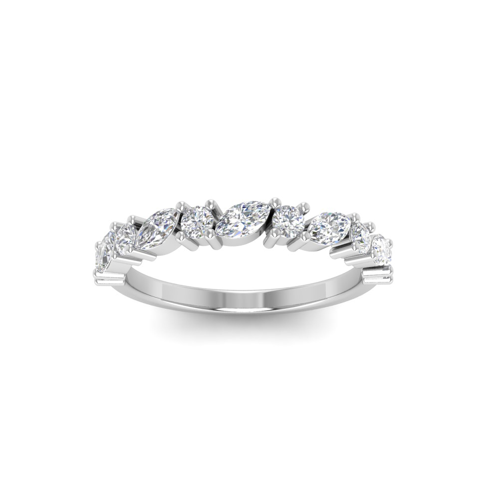 Alternating Round & Marquise Colorless Lab Diamond Classic Wedding Band