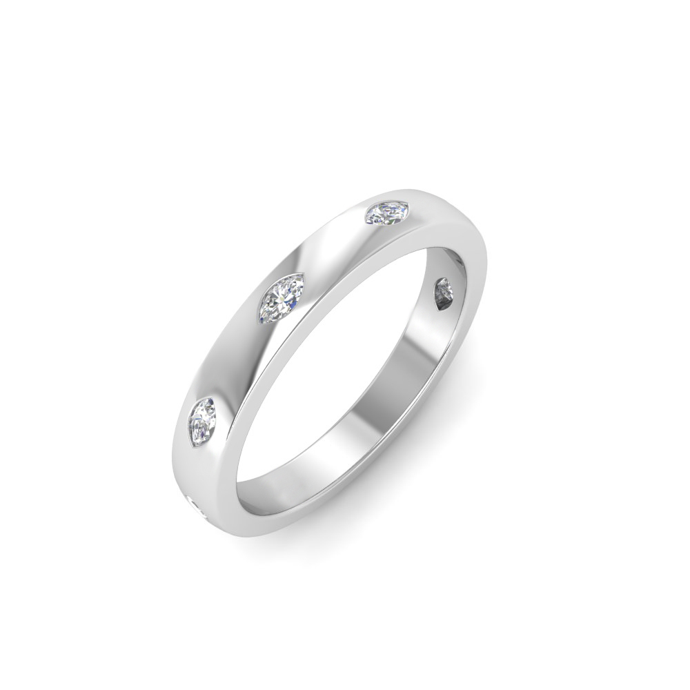 Inlay Marquise Colorless Lab Diamond Classic Wedding Band