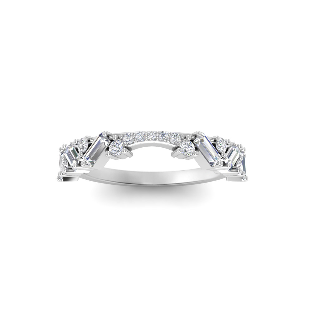 Round & Baguette Colorless Moissanite Mosaic Wedding Band