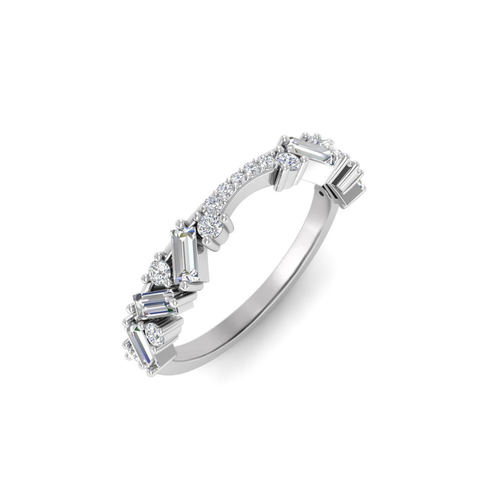 Round & Baguette Colorless Moissanite Mosaic Wedding Band